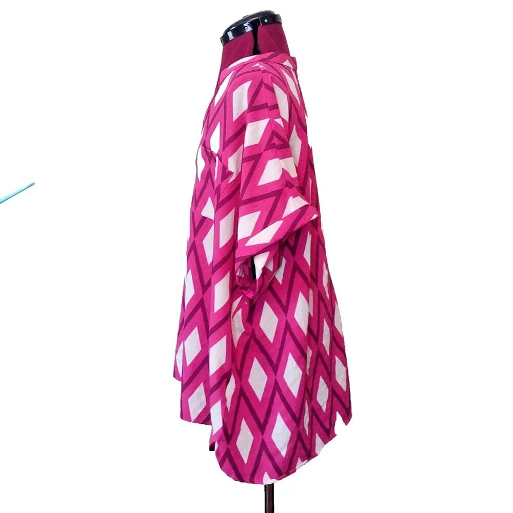 Alex & Parker Blouse 3XL Fuchsia Geo Print Top Women’s Shirt Pockets Plus Size - Picture 3 of 9